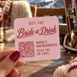 Kaufe der Braut einen Drink QR Pink Rot Junggesell Quadratischer Aufkleber