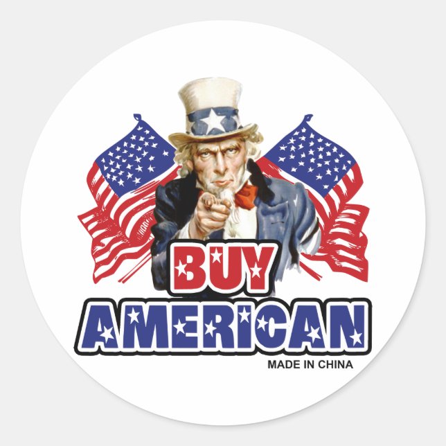 Kaufen Amerikaner ( Made in China ) - Witziger Wit Runder Aufkleber (Vorderseite)