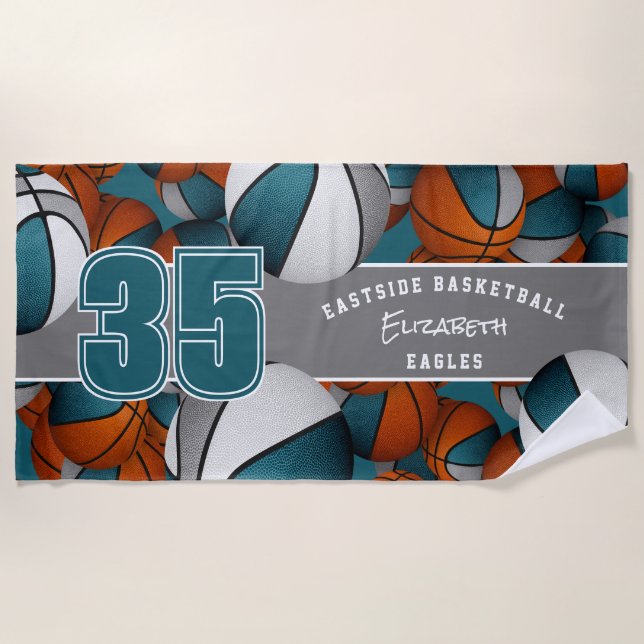 Kaufen Sie 1 oder in loser Schüttung viele Basketb Strandtuch (Vorderseite)