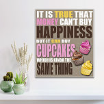 Kaufen Sie Cupcakes Poster<br><div class="desc">Geld kann Glück nicht kaufen, aber es kann Kuchen kaufen, und das ist ungefähr das Gleiche! Spaß Plakatdruck nur für den Cupcake Liebhaber.</div>