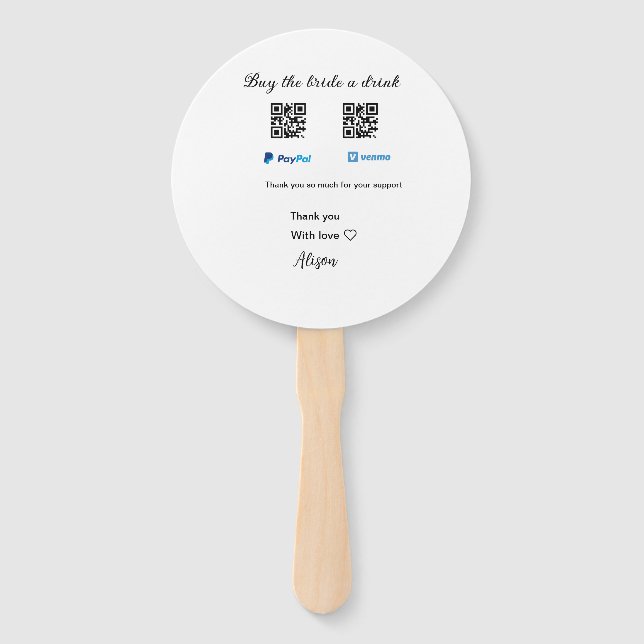 Kaufen Sie die Braut ein Getränk Spende QR Venmo P Fächer (Vorderseite)
