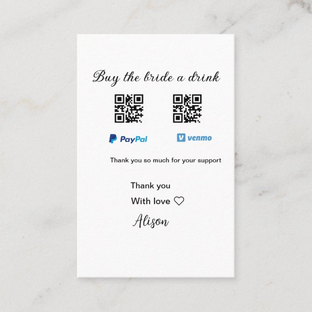Kaufen Sie die Braut ein Getränk Spende QR Venmo P Visitenkarte (Vorderseite)