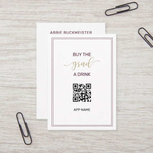 Kaufen Sie die Grad a Drink QR Code Foto Abschluss Visitenkarte (Vorderseite/Rückseite Beispiel)