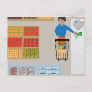 Käufer aus einem Supermarkt Postkarte