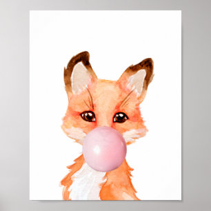 Kaugummi-Baby-Fuchs-Junges-Nursery-Kind-Rosa Poster
