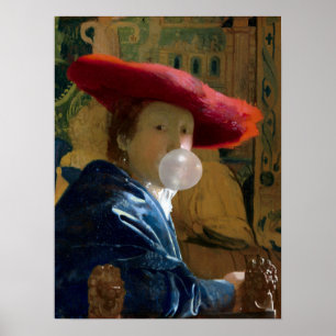 Kaugummi Diva in einem roten Hut, der ein Kaugummi Poster