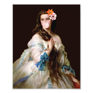 Kaugummi-Diva mit zwei Blumen Fotodruck