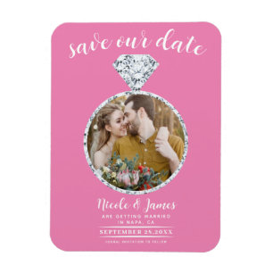 Kaugummi-Rosa Diamantring Bling Save-the-Date Magnet