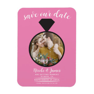 Kaugummi-Rosa Hochzeitsring Foto Save-the-Date Magnet