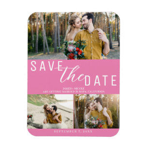 Kaugummi-Rosa Save-the-Date-Hochzeit 3 Fotos Magnet