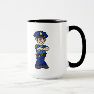 Kaukasischer oder weißer Polizist u. Tasse