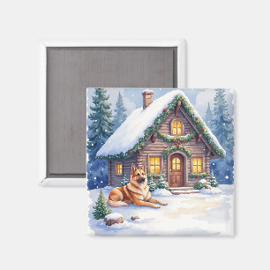 Kaukasischer Schäferhund Berghütte Weihnachten Magnet