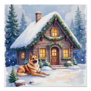 Kaukasischer Schäferhund Berghütte Weihnachten Poster