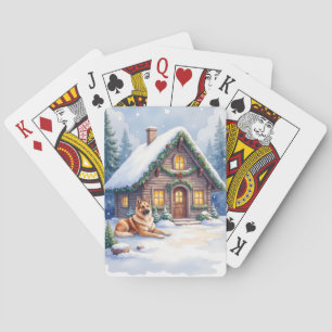 Kaukasischer Schäferhund Berghütte Weihnachten Spielkarten