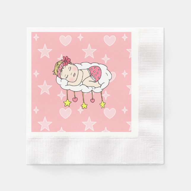 Kaukasisches Baby Schlafen auf Cloud Stars Rosa Serviette (Vorderseite)