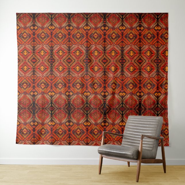 Kaukasisches Teppichdesign in warmen Farben  Wandteppich (Beispiel (Horizontal))