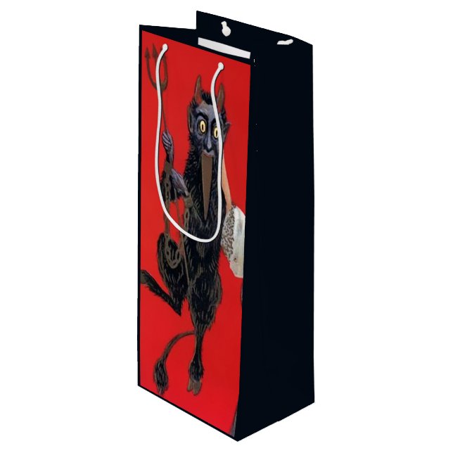 Kaukrampus Weinbeutel Geschenktüte Für Weinflaschen (Vorderseite Schrägansicht)
