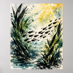 Kaulquappen in Kelp-Aquarell-Kunst Poster