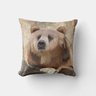 Kaum Awake Bear Sipping Coffee Decorative Kissen