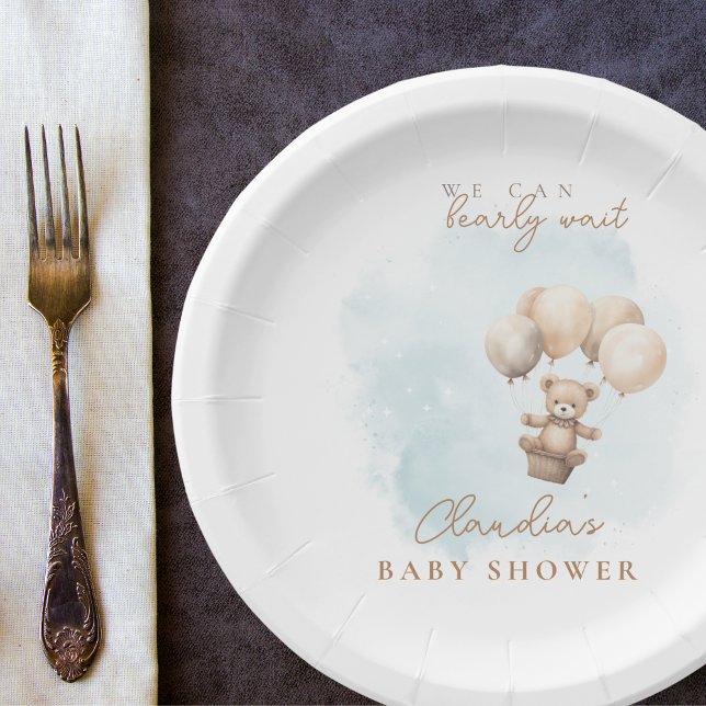 Kaum Erwartetes Neutrales Babyshower Pappteller (Bearly Wait Baby Shower Plate)