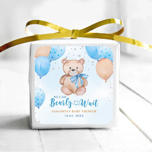 Kaum warten Baby-Party Quadratischer Aufkleber