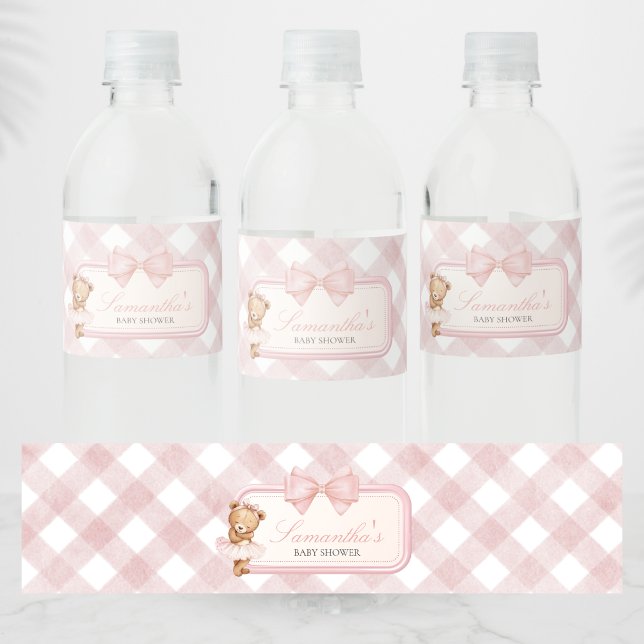 Kaum warten Eleganter Bär Baby Shower (Pink Bear Baby Shower Water Bottle Label)