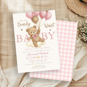 Kaum warten pinker Bär Ballon Mädchen Babyparty Einladung