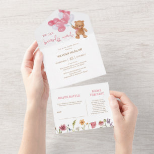 Kaum wartendes Mädchen Teddybär-Baby-Party All In One Einladung