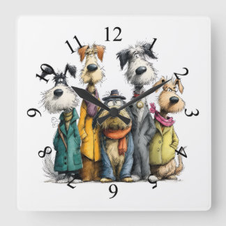 Kauzige Hunde Quadratische Wanduhr
