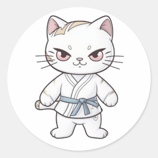 Kavaii-Katze in Karatoutfit gekleidet Runder Aufkleber