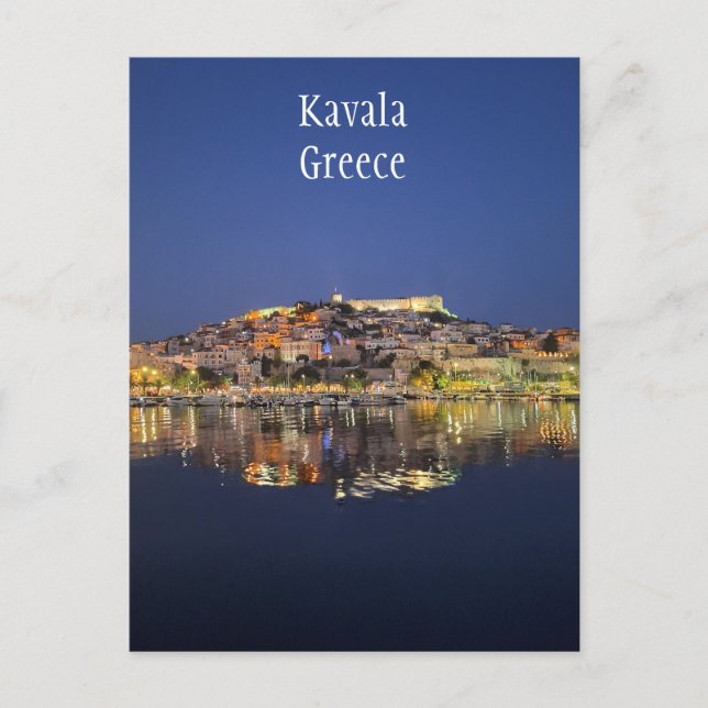 Kavala Griechenland in der Nacht Postkarte (Vorderseite)