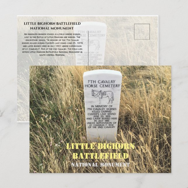Kavallerie Pferde Bestattungsmarke, Little Bighorn Postkarte (Vorne/Hinten)