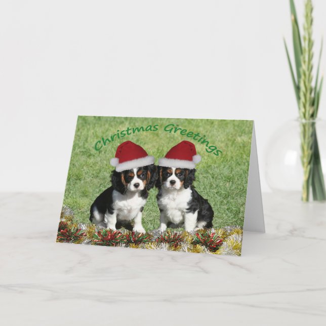 Kavalleriers in Weihnachtsmannmützen Feiertagskarte (Vorderseite)