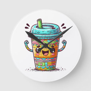 Kawai Coffee Runde Wanduhr