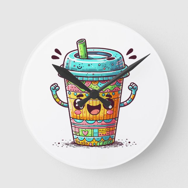 Kawai Coffee Runde Wanduhr (Vorderseite)
