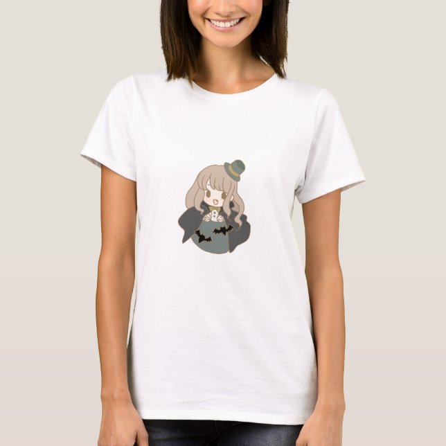 Kawai Happy Dracula Happy Halloween Design T-Shirt (Vorderseite)