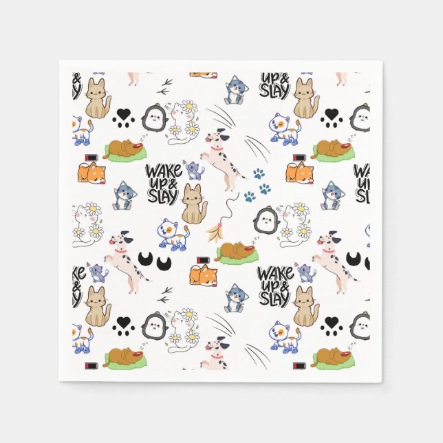 Kawai Pet Lover Niedliches nahtloses Muster Serviette (Vorderseite)