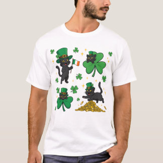 Kawai schwarze Katzen St. Patrick's Day 2026 T-Shirt