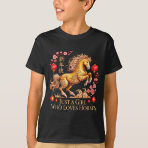 Kawaii 2026 Mädchen, das Pferde liebt, Sternzeiche T-Shirt