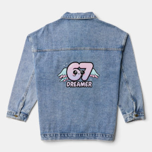 Kawaii "67 Dreamer" – Süße Pastell-Engelszahl  Jeansjacke