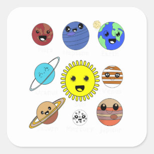 Kawaii 8 little Planets Cute Solar System Solar As Quadratischer Aufkleber