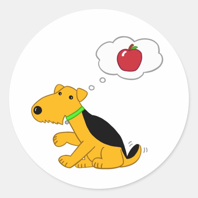 Kawaii Airedale Terrier Dog Denken an einen Apple Runder Aufkleber (Vorderseite)