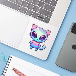 Kawaii Alien Katze mit galaktischen Augen und Past Aufkleber