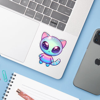 Kawaii Alien Katze mit galaktischen Augen und Past Aufkleber