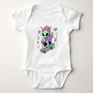 Kawaii-Alien-Skater-Bubble-Tea-Design Baby Strampler