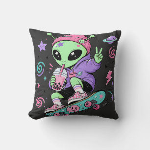 Kawaii-Alien-Skater-Bubble-Tea-Design Kissen