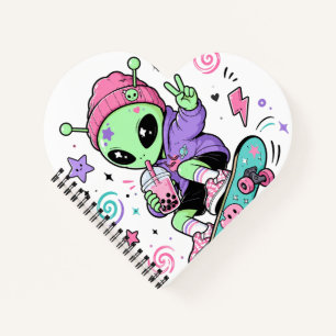 Kawaii-Alien-Skater-Bubble-Tea-Design Notizbuch