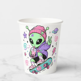 Kawaii-Alien-Skater-Bubble-Tea-Design Pappbecher