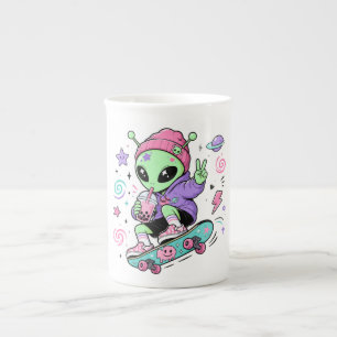 Kawaii-Alien-Skater-Bubble-Tea-Design Prozellantasse