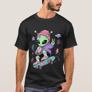 Kawaii-Alien-Skater-Bubble-Tea-Design T-Shirt